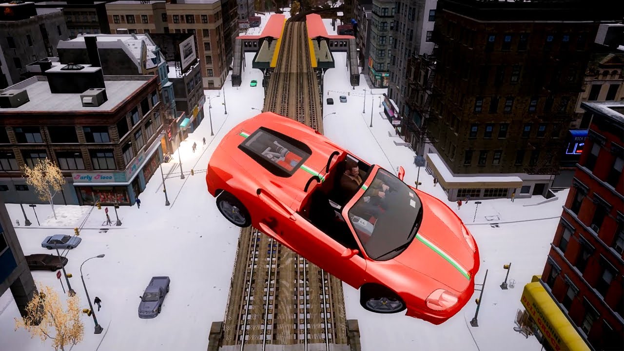GTA 4 WINTER CRASH TEST OF REAL CARS  WINTER MOOD (WINTER CRASH TEST #45)