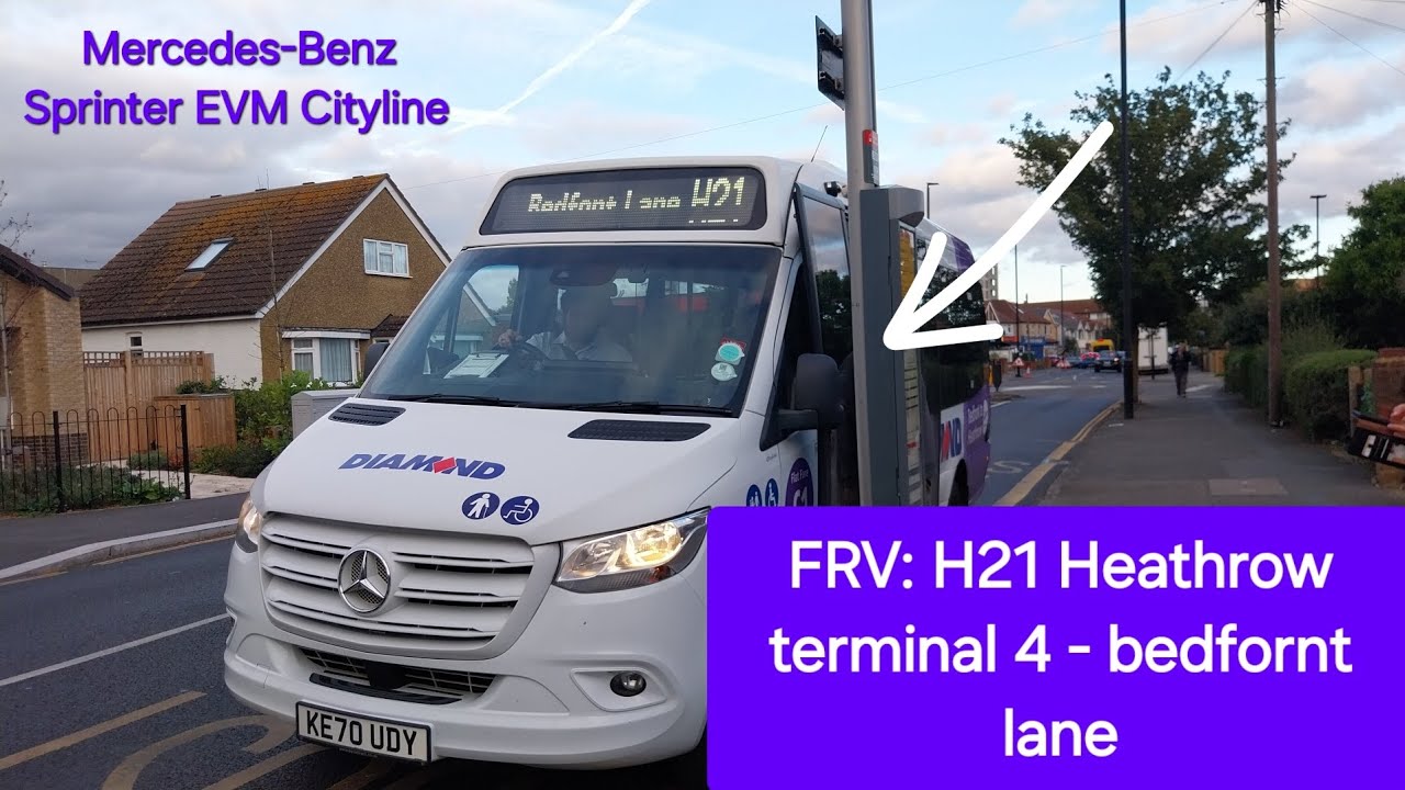 FRV: H21 Heathrow terminal 4 - Bedfont lane. Diamond south east Mercedes-Benz Sprinter EVM Cityline.