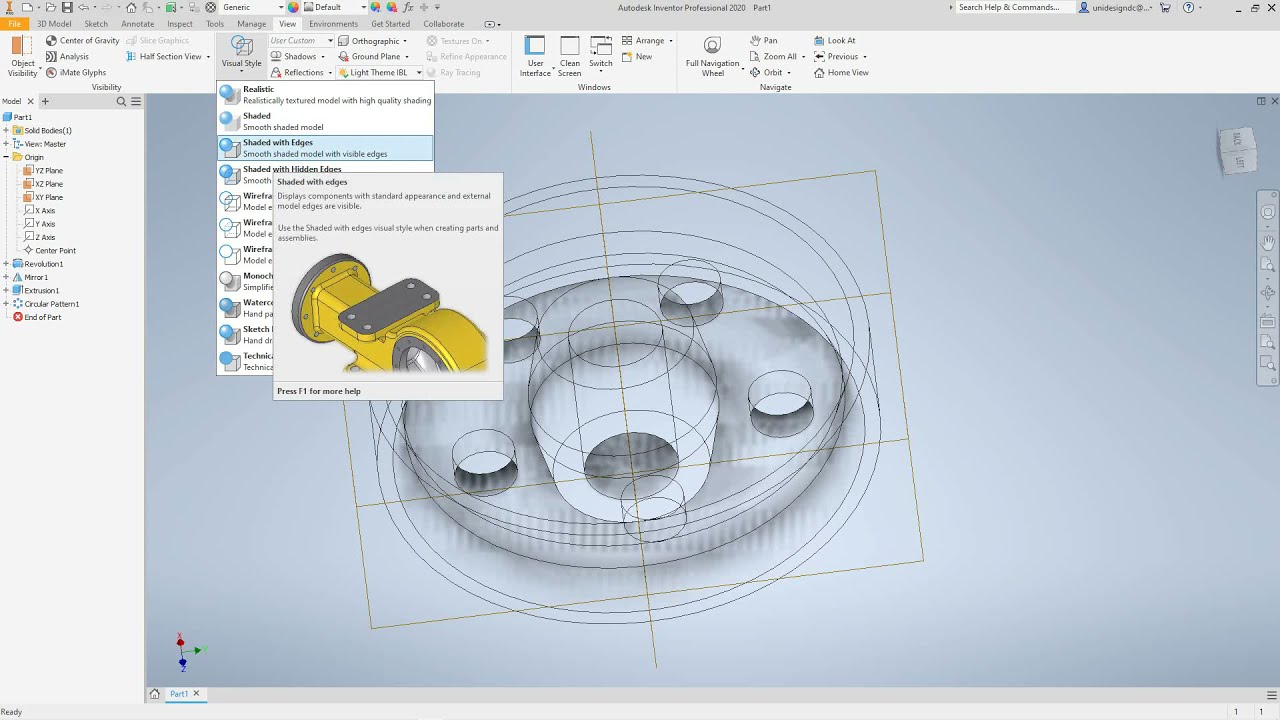 Inventor Revolved Design, Pulley using feature pattern and mirror feature