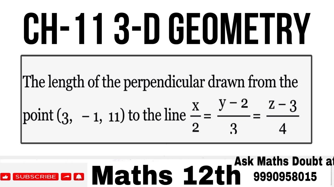 Find the equation of the perpendicular from point (3, -1,11) to line x/2 = y-2/3 = z-3/4.