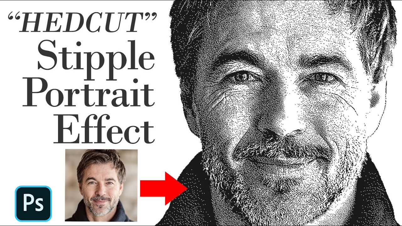 Photoshop: как создавать портретные иллюстрации в стиле Hedcut с использованием техники STIPPLE.