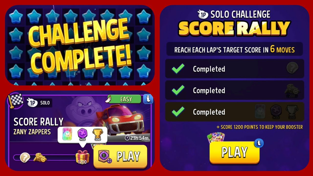 Zany zappers solo challenge|1200 points score rally solo challenge|match masters