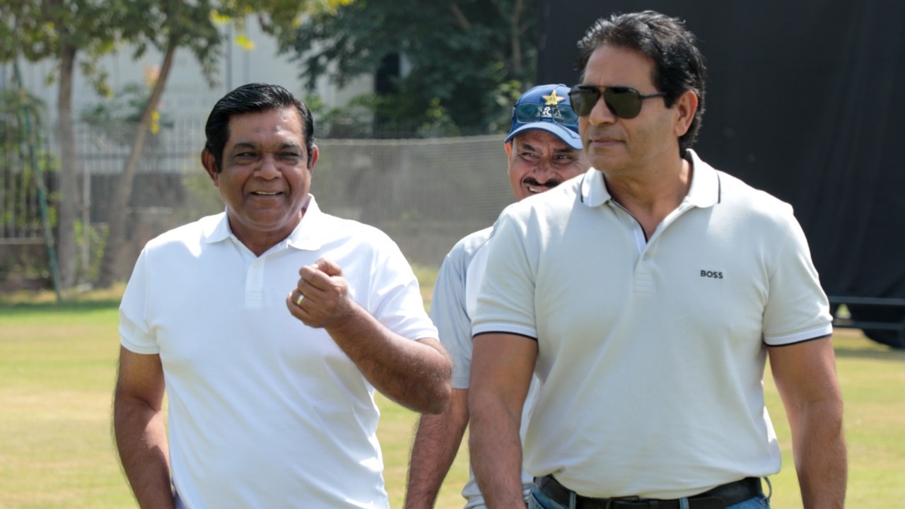 Former Pakistan Captain Rashid Latif visits the National Cricket Academy in Lahore