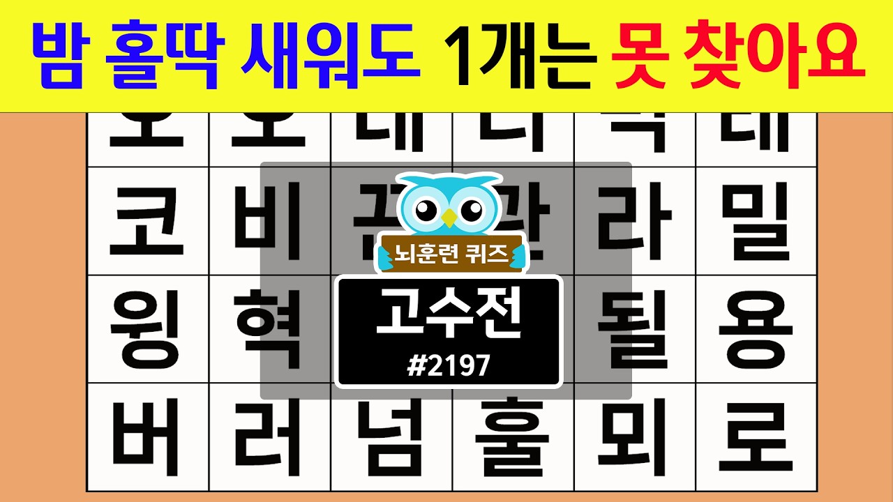 밤 홀딱 새워도 1개는 못 찾아요 #2197 고수전 [숨은단어찾기,치매예방퀴즈,치매테스트,치매예방활동,단어퀴즈,치매예방,낱말퀴즈]