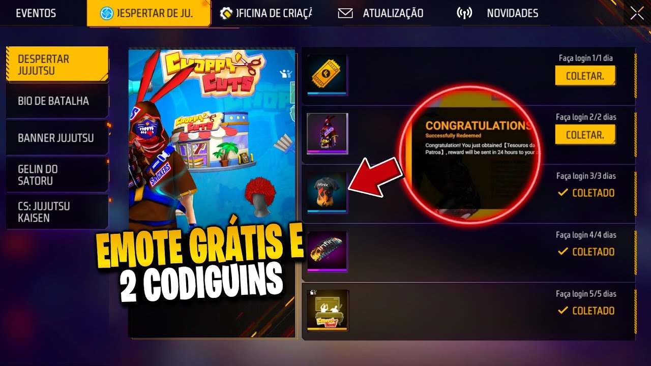 CORRE! COMO PEGAR EMOTE GRÁTIS, 2 CODIGUINS, CALENDÁRIO SEMANAL E INCUBADORA