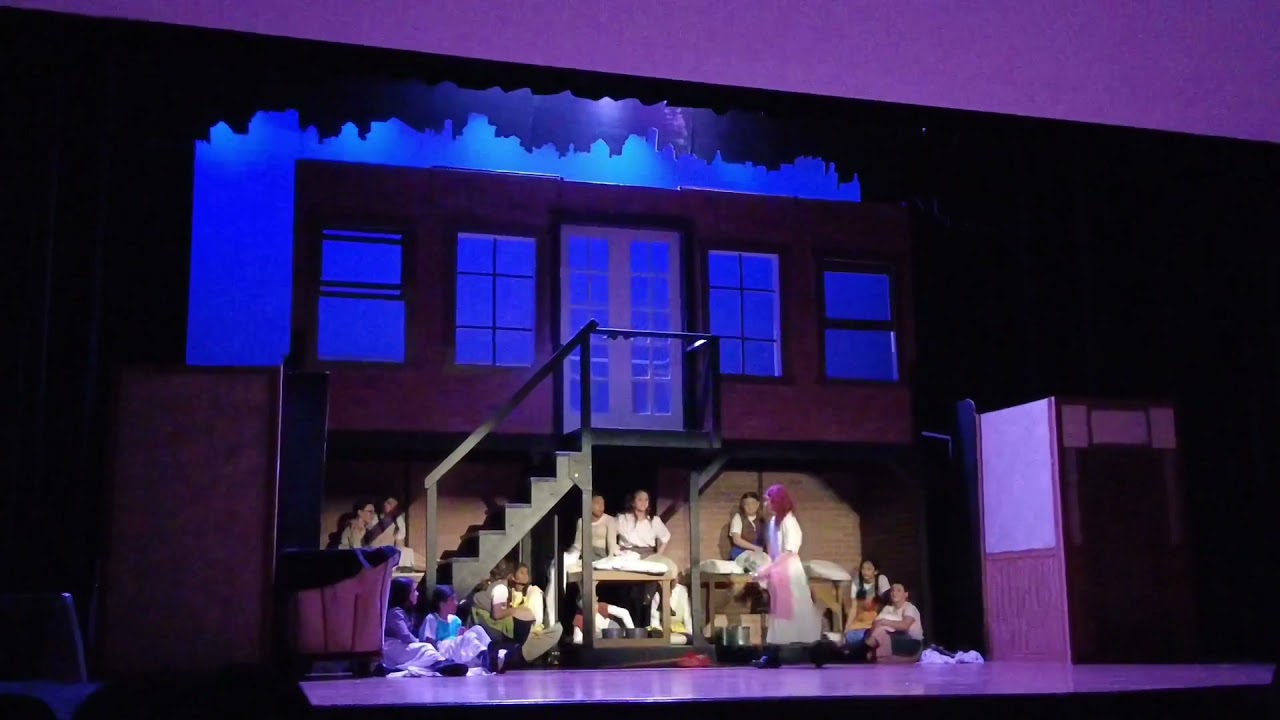 (Left side Angle) Kyla Wang as Orphan Annie in Green Brook Middle School’s Rendition of Annie Jr.