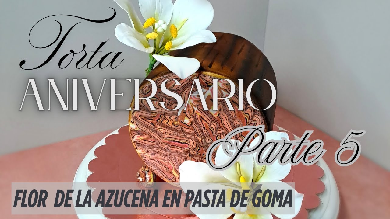 Torta 31 Aniversaro- parte 5- Diseño imitación madera oscura, textura piedra preciosa y flor azucena