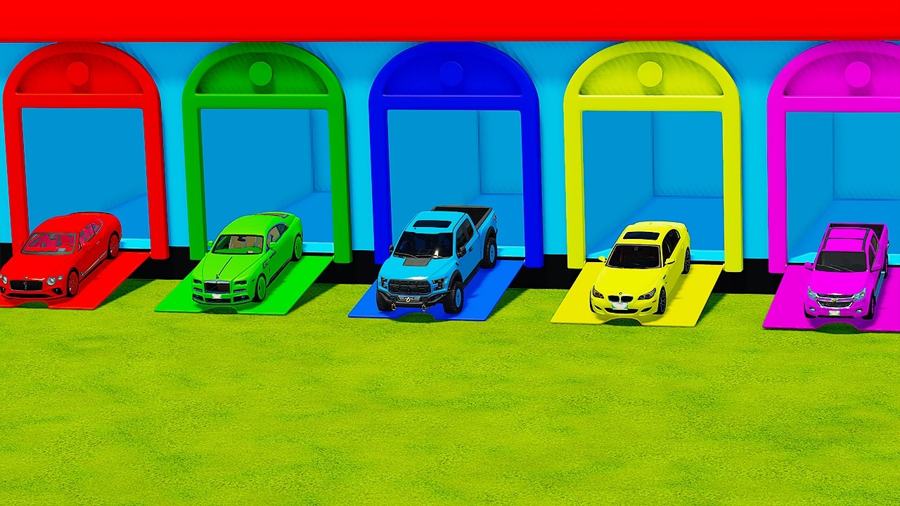 TRANSPORTING FIVE COLOR BENTLEY, ROLL ROYCE, FORD F150, BMW I7, CHEVROLET S10 - Farming Simulator 22