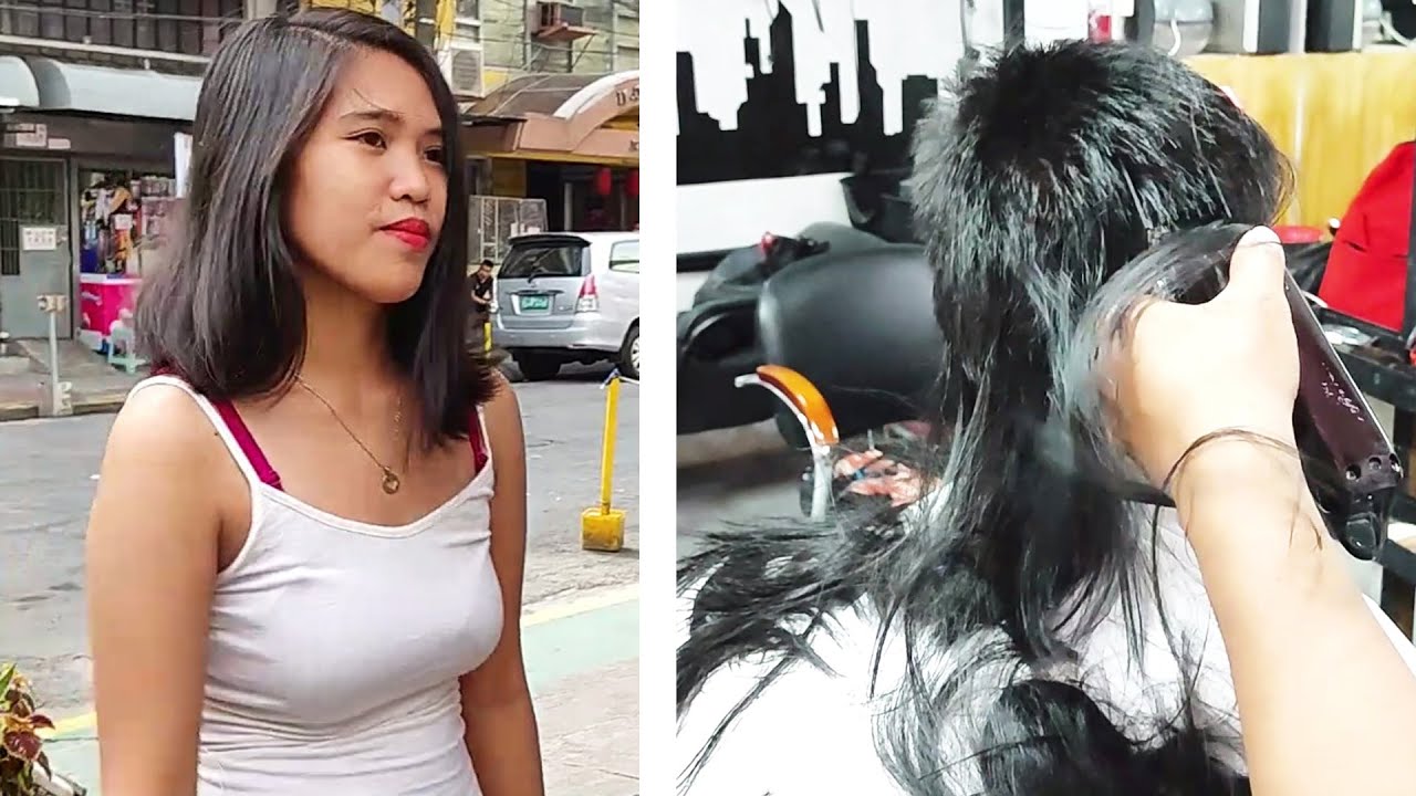 Adorable model can't see what happens!