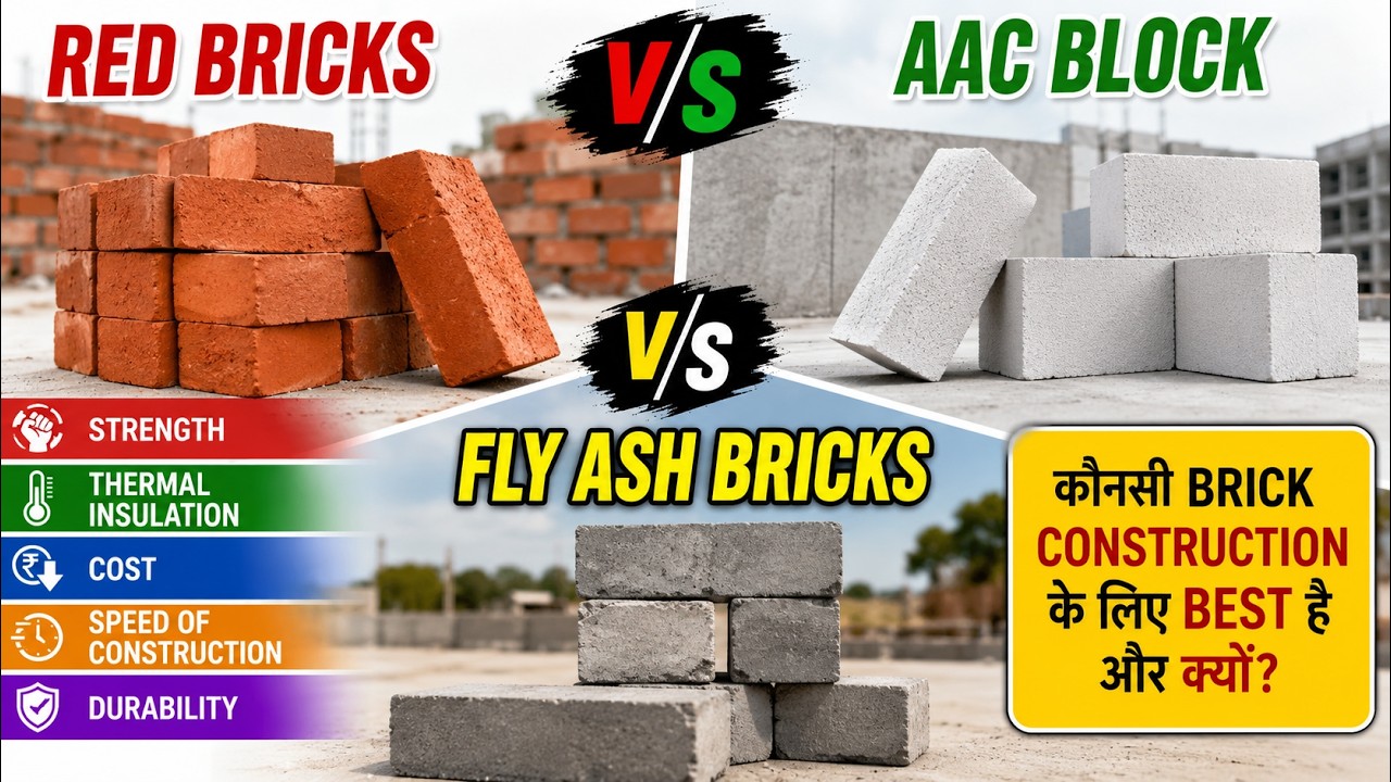 Red bricks Vs AAC Block Vs Fly Ash Bricks which is best construction materials and why? in hindi.