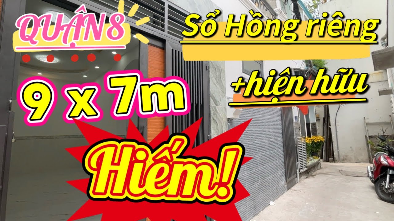 Quận 8 Siêu Hiếm!Nhà ngang khủng 9m,Cách 1 căn ra mặt tiền,Hẻm 4m Xây Mới 4 Tầng BTCT 4Pn3Wc+ST 