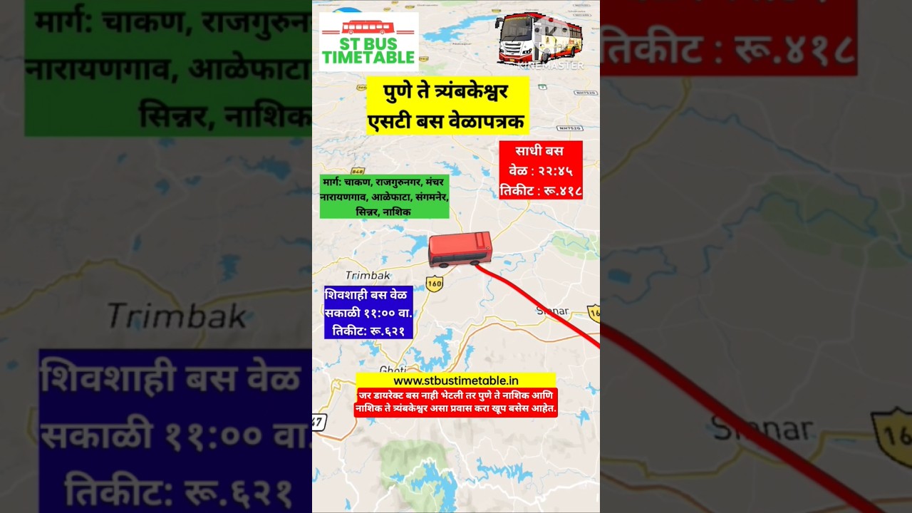 Pune to Trimbakeshwar Shivshahi Bus MSRTC Time Table Ticket Price #shivshahibus #msrtc #lalpari