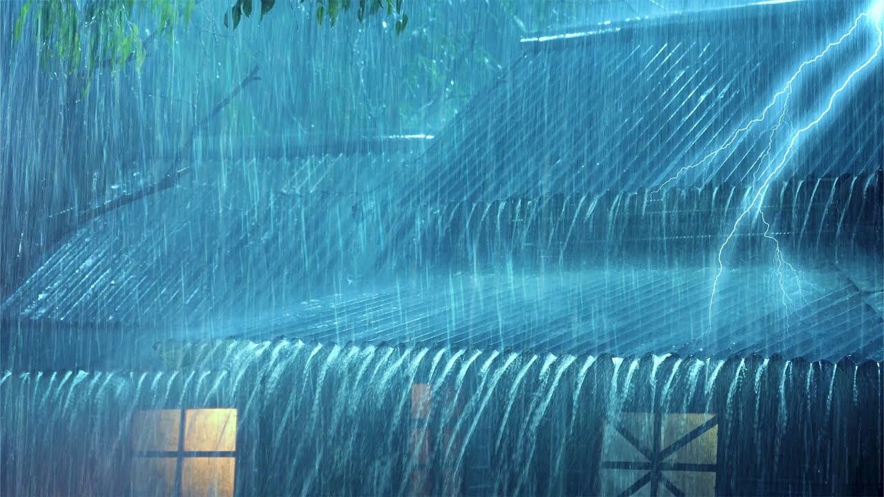 (NO ADS) Fall Asleep Instantly — Heavy Rain & Thunder Sounds on Tin Roof for Relaxation
