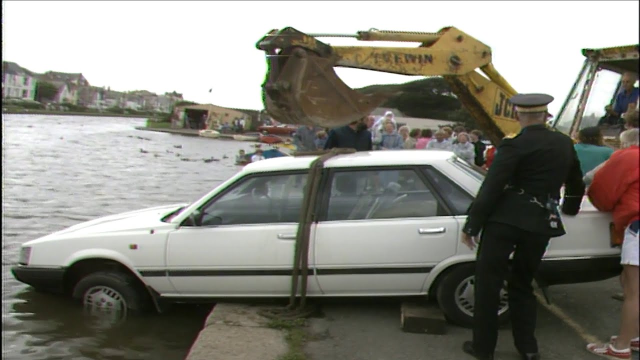 Bude Canal, car in the canal 1987
