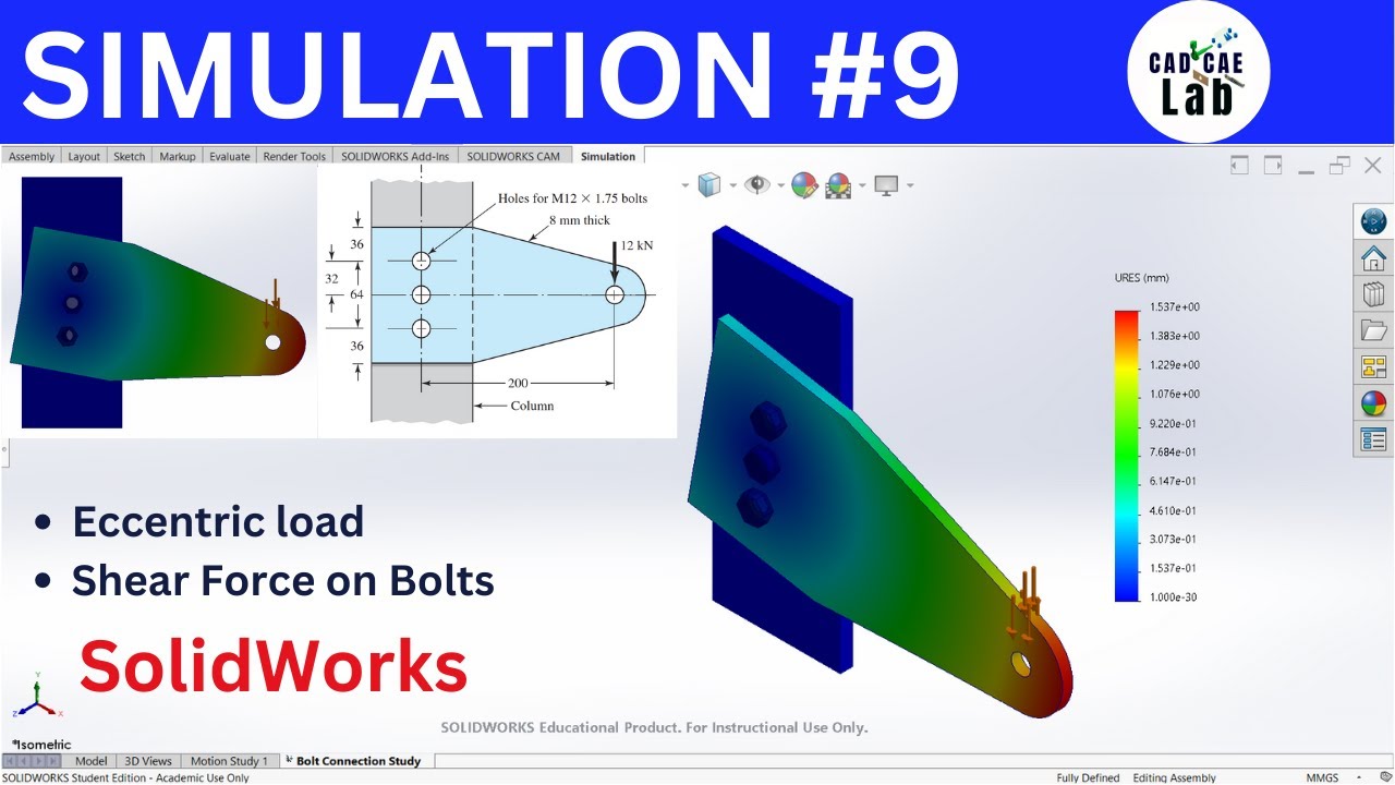 Как найти силу сдвига в болтовом соединении | FEA для начинающих | SolidWorks Simulation
