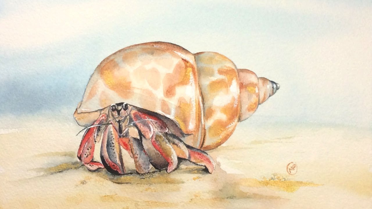 Watercolor Hermit Crab with Gold Painting Demonstration