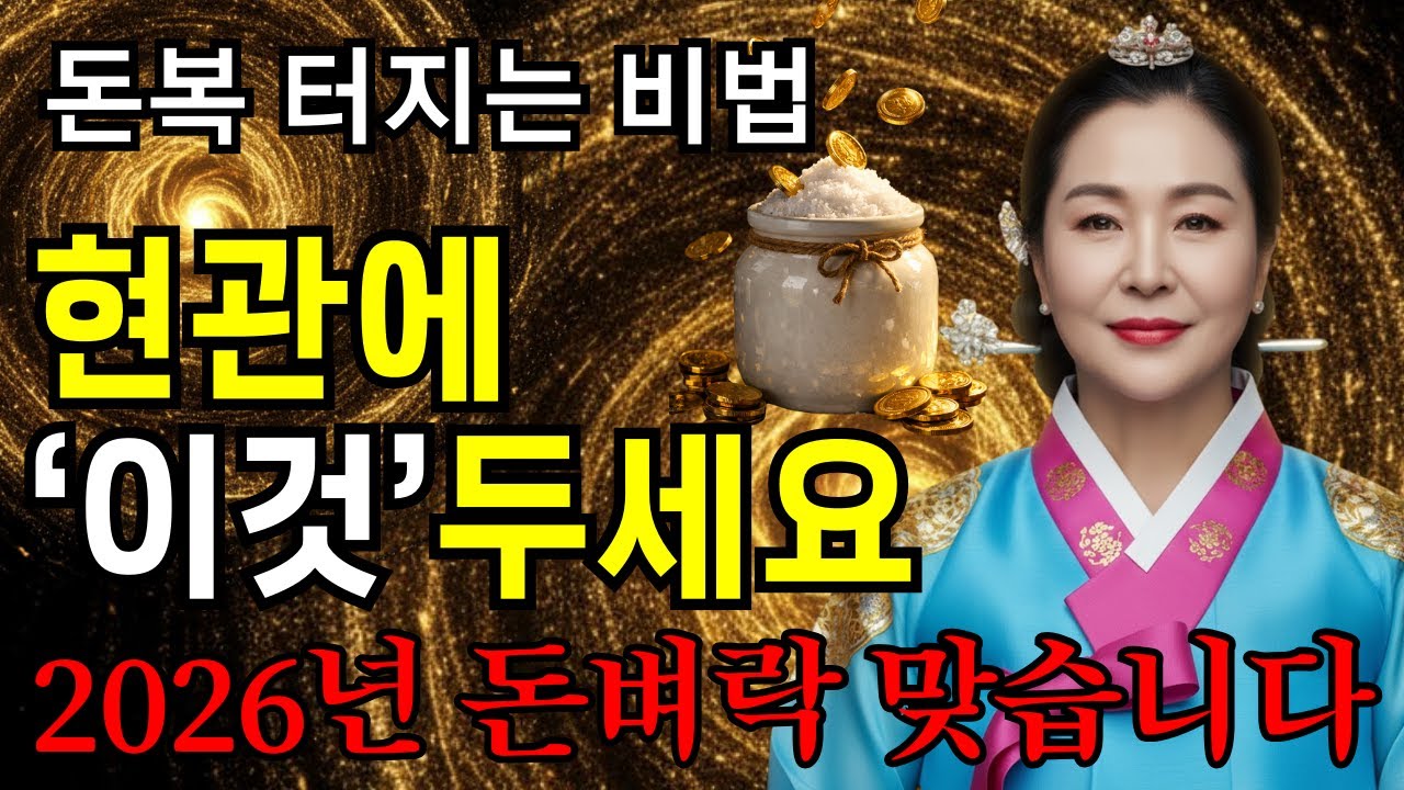 부자들 현관에는 무조건 있습니다  돈복 부르는 '소금단지' 위치 딱 3곳 #소금단지 #현관풍수 #재물운 #2026년운세 #풍수인테리어 #돈복 #금전운 #액막이 #생활풍수