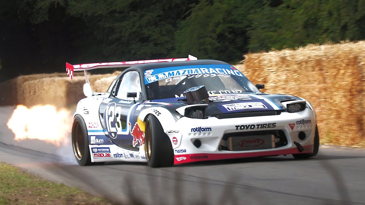 Mad Mike's 26b 4-Rotor Mazda RX-7 @ 2023 Goodwood FOS - Flames, Drifts, Donuts & Rotary Sound!