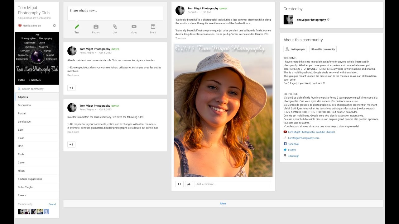 Tom Migot Photography Club moves to Google+