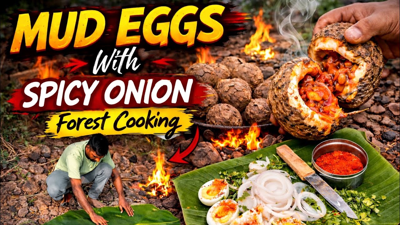 Mud Eggs With Spicy Onion | Forest Cooking#ForestCooking #VillageCooking #PrimitiveCooking