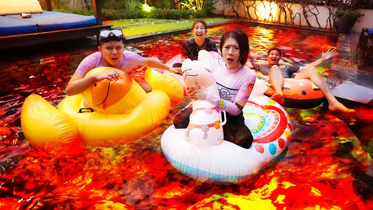 TANTANGAN THE POOL IS LAVA DI VILLA!! AWAS JATUH KE KOLAM!!