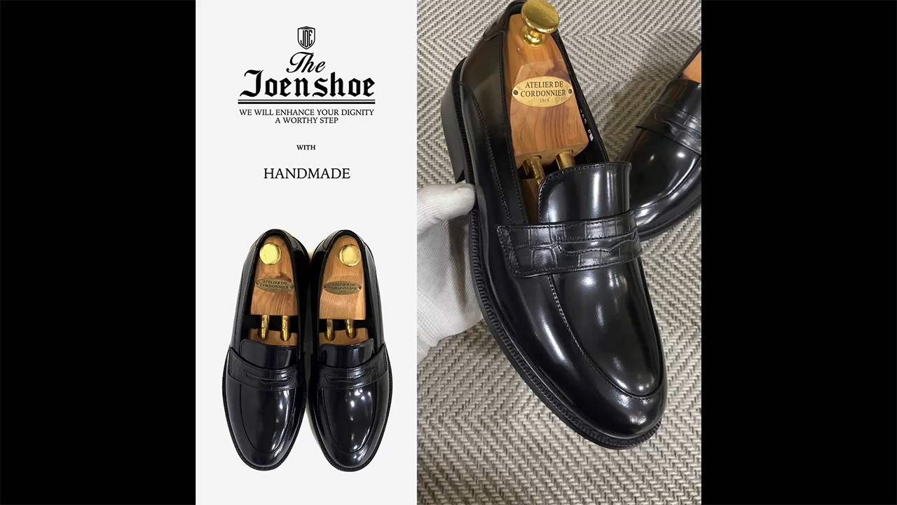 남성수제화 브리짓 콤비 라운드 페니로퍼 와니블랙 #남자구두 #남자로퍼 #handmadeshoes
