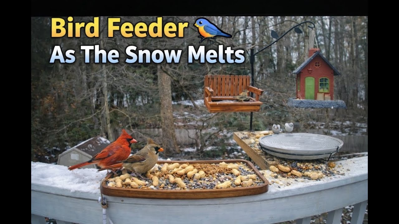 Bird Feeder as the Snow Melts - Charlotte, NC - #birdfeeder #birdwatching #squirrel