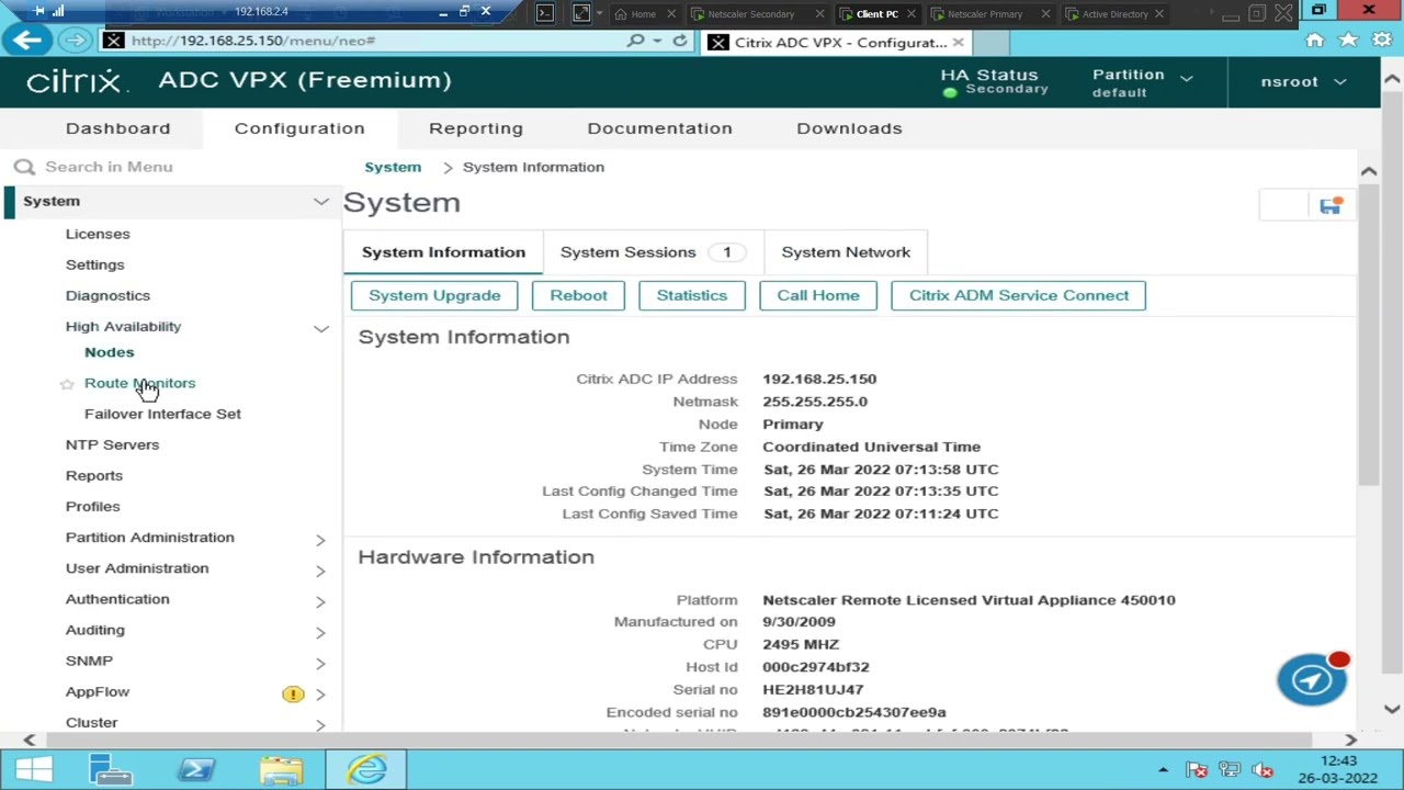 Citrix Netscaler- How to Configure High Availability pair using Netscalers