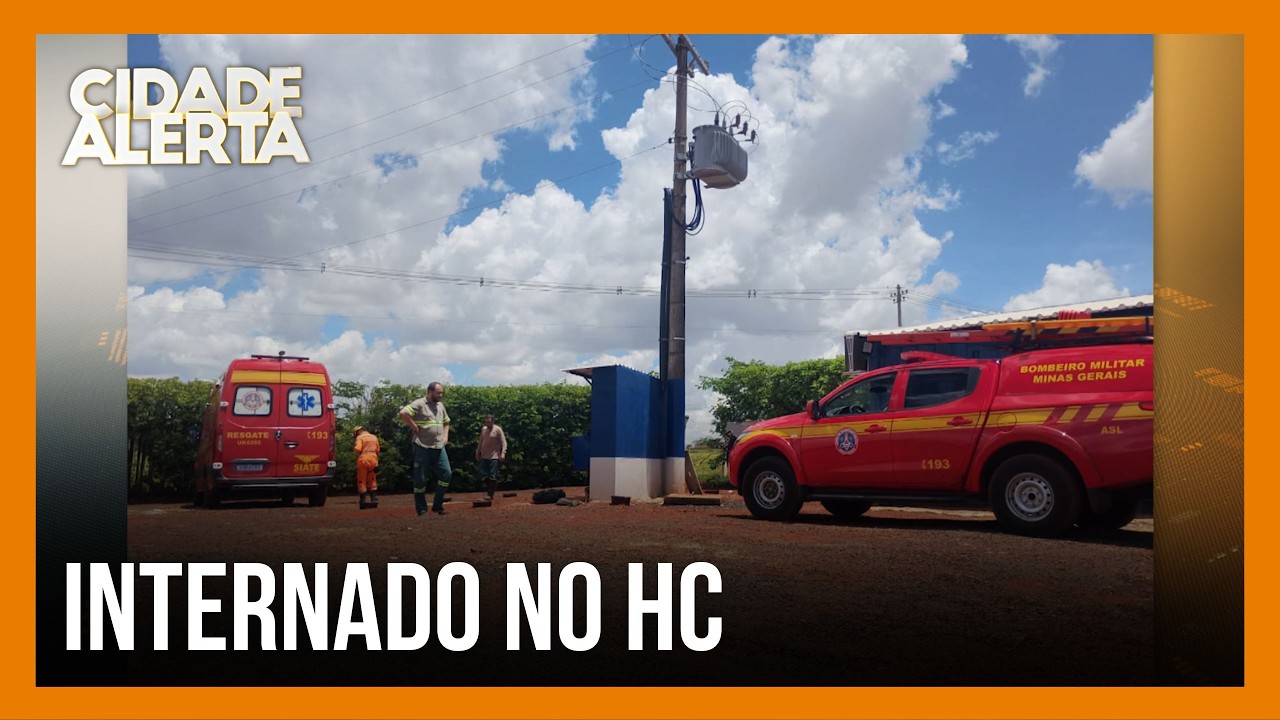 Homem leva descarga elétrica enquanto trabalhava em Uberlândia: ficou preso na rede