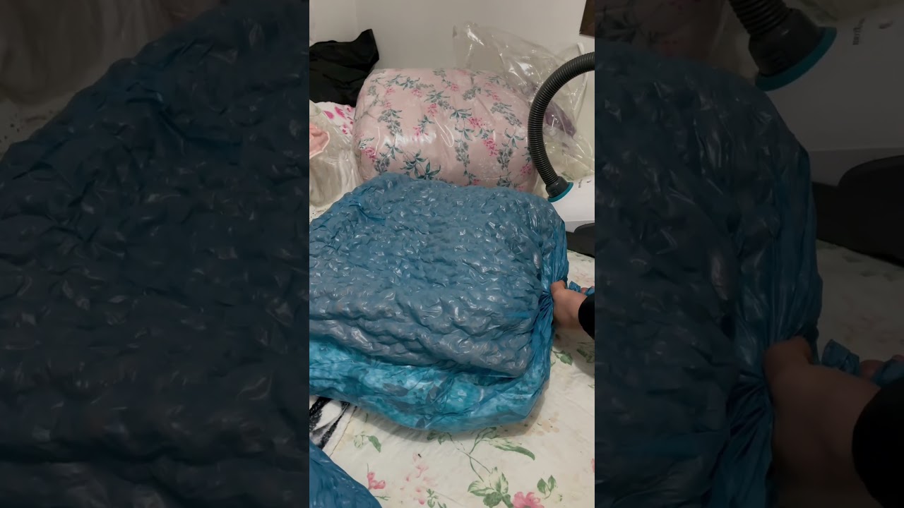 Embalamos cobertores a v&aacute;cuo com aspirador 😮😅 #shorts