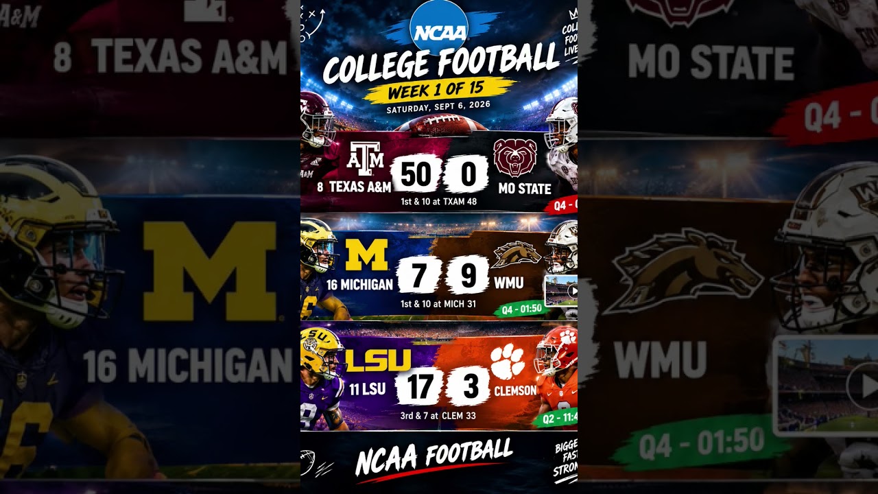 NCAA College Football Week 1 Live Scores &mdash; Texas A&M, Michigan, LSU Update | Sept 6, 2026