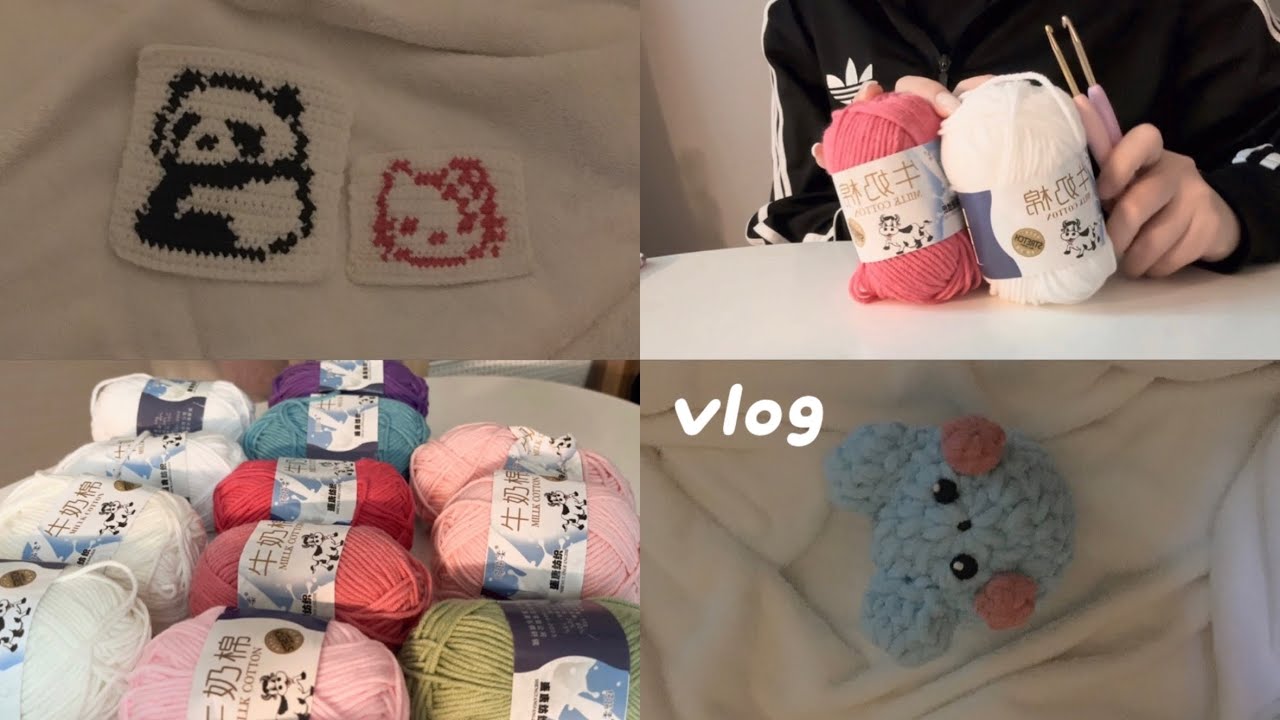 VLOG • 뜨개질 일상 브이로그 | 판다, 헬로키티 배색뜨기 | 티코스터 | 알리깡