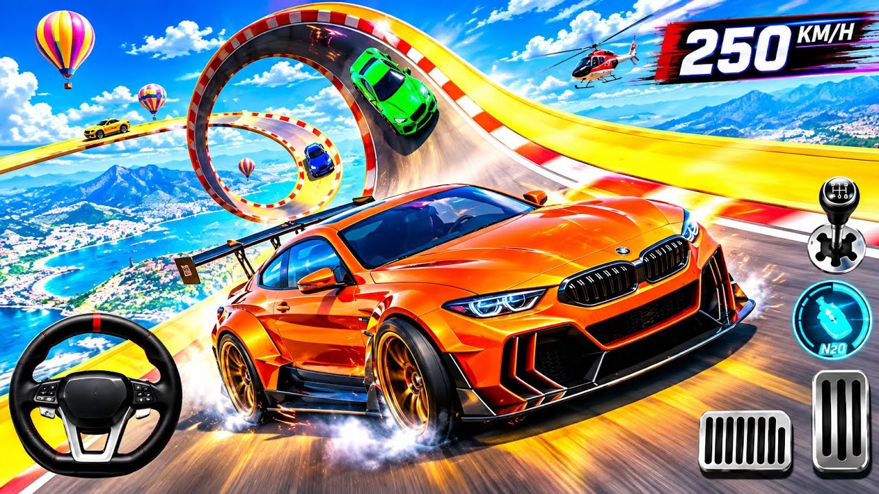 Extreme Mega Ramp Car Racing  Crazy Stunts & Epic Crashes | GT Car Stunt Master 3D Gameplay.