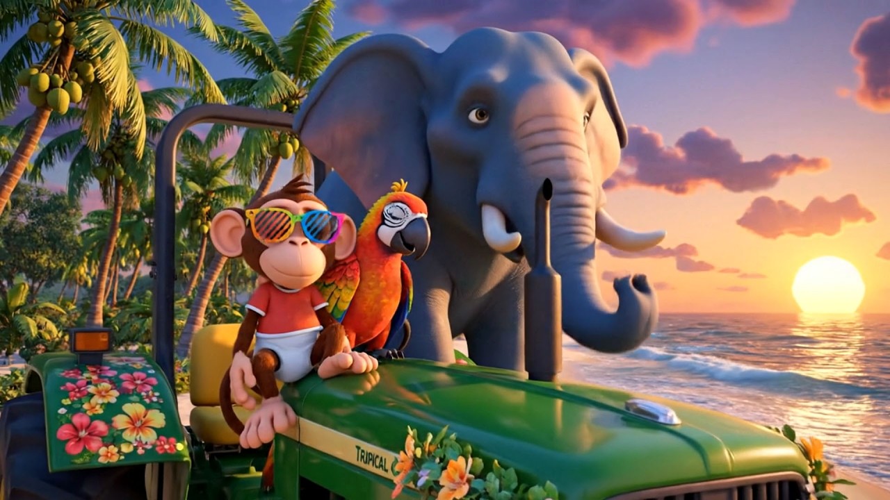 Monkey Farmer Cartoon Coconut Harvest on a Tropical Farm | Funny Cartoon for Kids