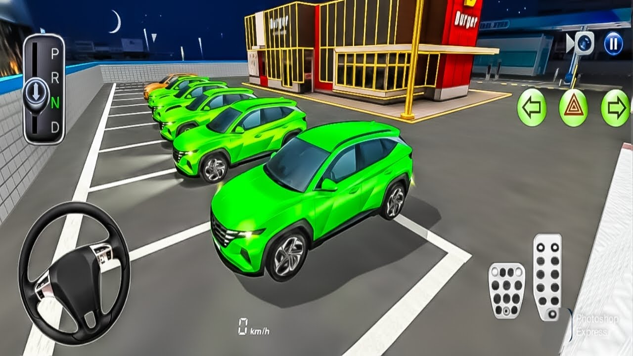 Green colour Unlimited Colourful Car collection Parking The Gass Pump Driving Class Game-3D Android 