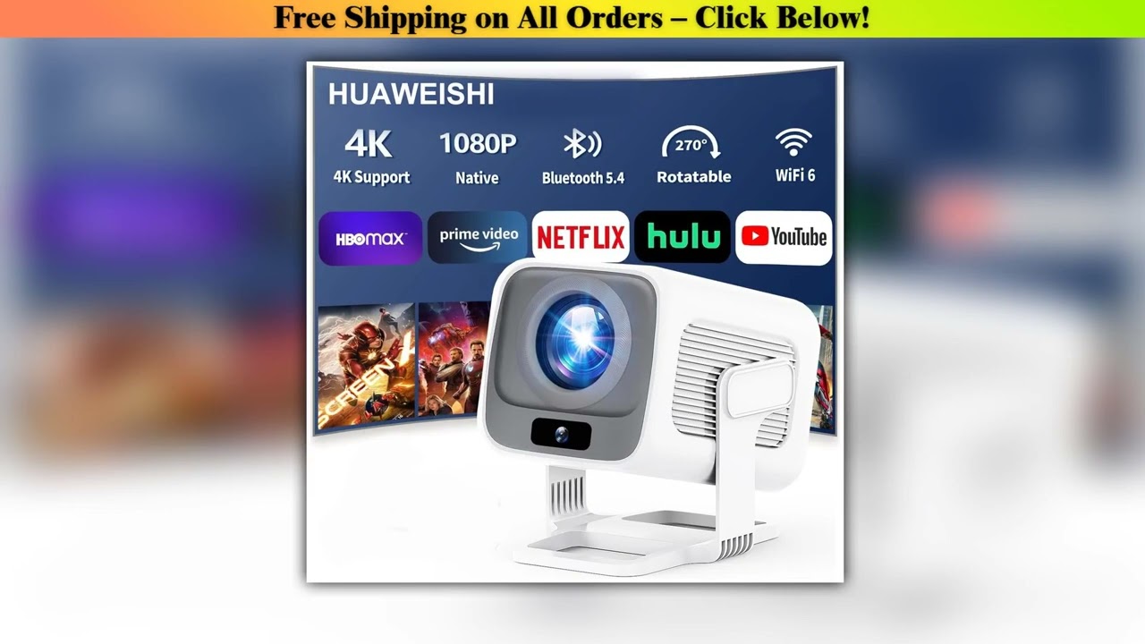 HUAWEISHI 4K Projector Android Native Portable 1080P Auto Focus 600ANSI Video home Cinema Outdoor