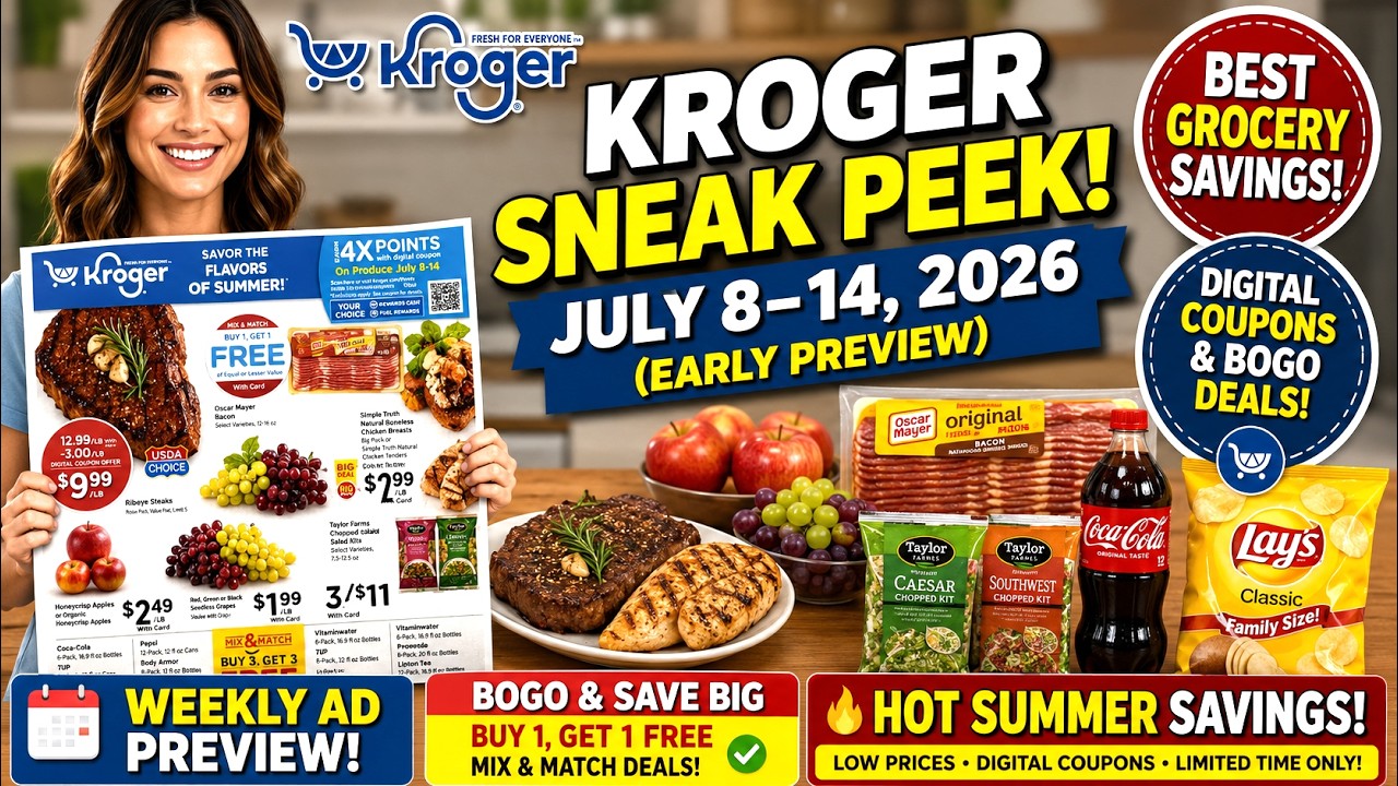 Kroger Sneak Peek July 8&ndash;14, 2026 (7/8/26 &ndash; 7/14/26) Early Preview, Digital Coupons, BOGO Deals