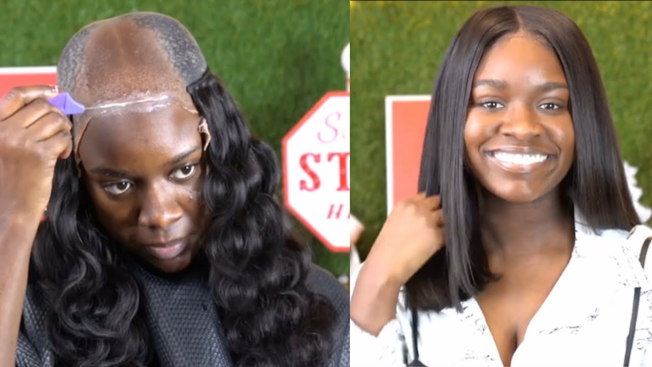 HOW TO : NATURAL QUICK WEAVE CLOSURE MIDDLE PART BLUNT CUT BOB | NO LEAVE OUT