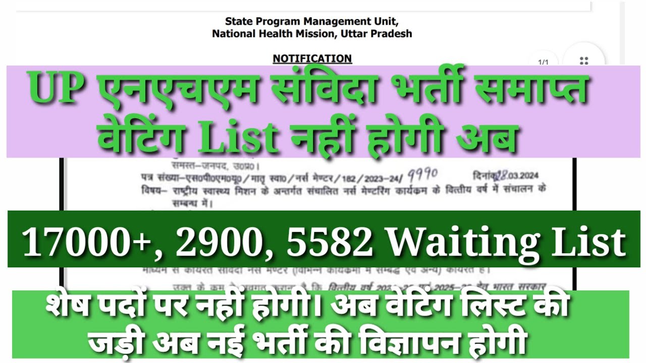 UP NHM 17000 Waiting List | UP NHM 17000 Vacancy Latest News | UP NHM 17000 Bharti Waiting List
