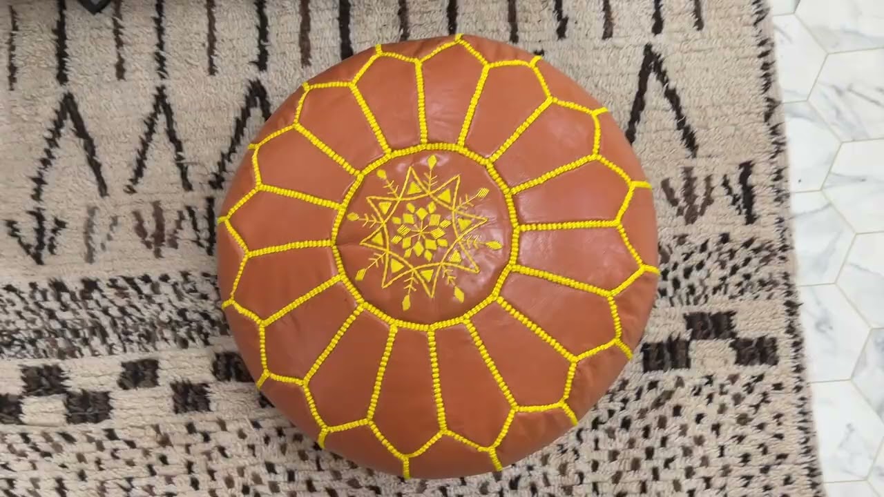 Kechart &ndash; Moroccan pure leather pouf, handmade Moroccan floor ottoman, leather chairs & ottomans