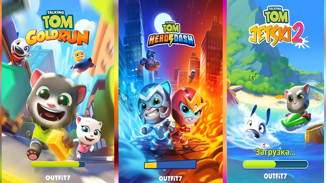 Talking Tom Hero Dash - Talking Tom Gold Run - Talking Tom Jetski 2 - Full walkthrough - Gameplay