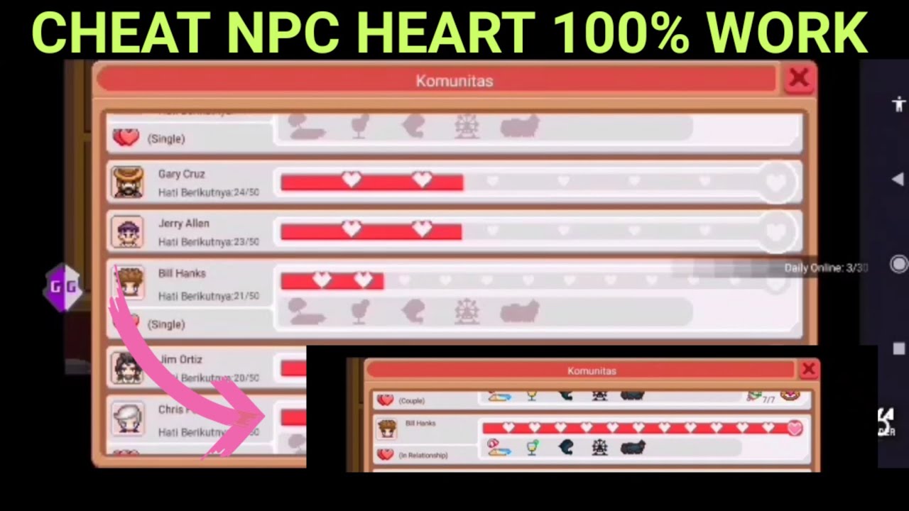 TUTOR CHEAT NPC HEART HARVEST TOWN 100% WORK
