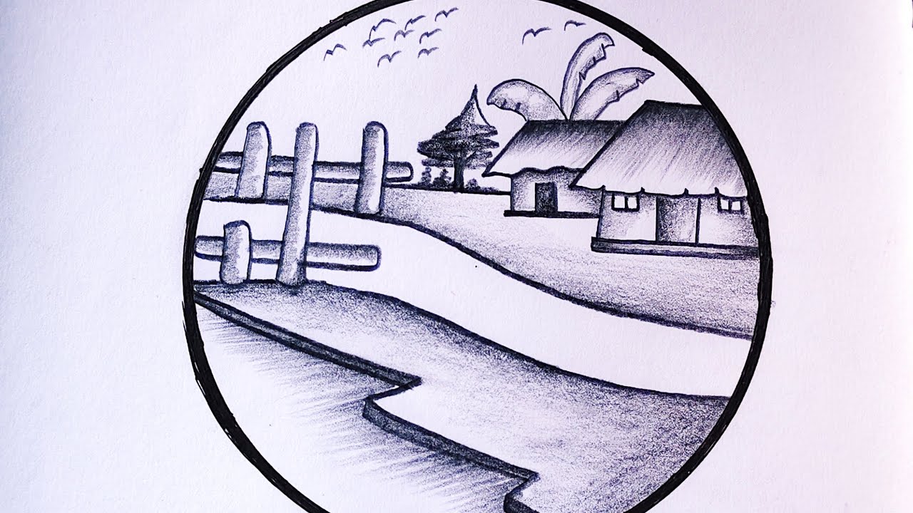 Gramer sobi aka village scenery drawing 