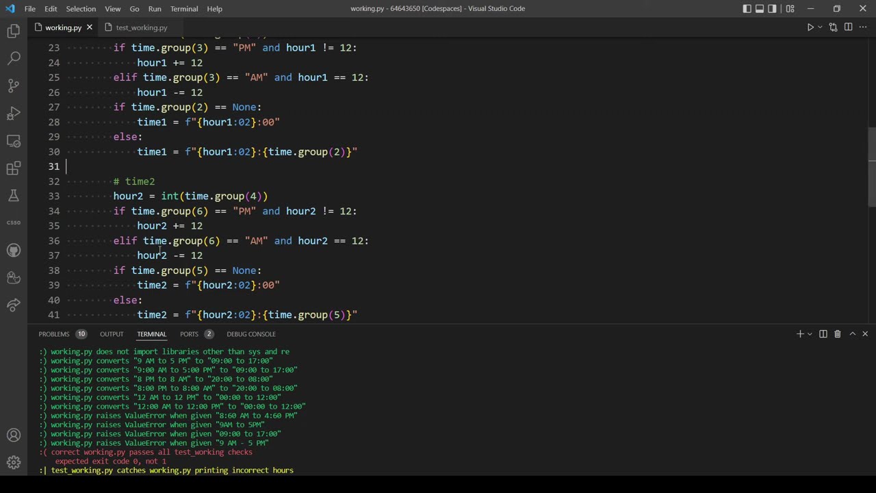 Работа с 9 до 5 — Задание 7 (курс CS50 «Введение в программирование на Python»)