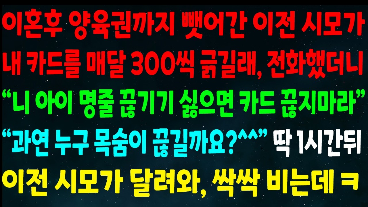 (반전신청사연)이혼후 양육권까지 뺏어간 전시모가 내카드를 매달 300씩 긁길래 전화하니