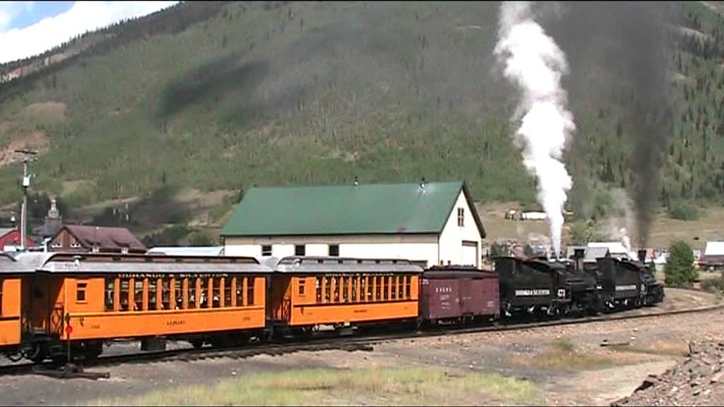 Doubleheader K-28 473+478 entering Silverton with a long Excursion Traon