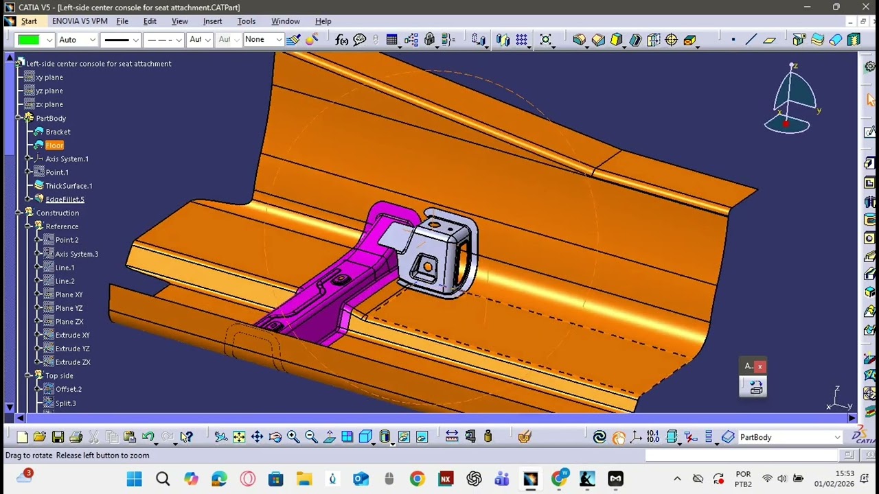 CATIA V5 BIW Design Left-side center console for seat attachment part 4-4