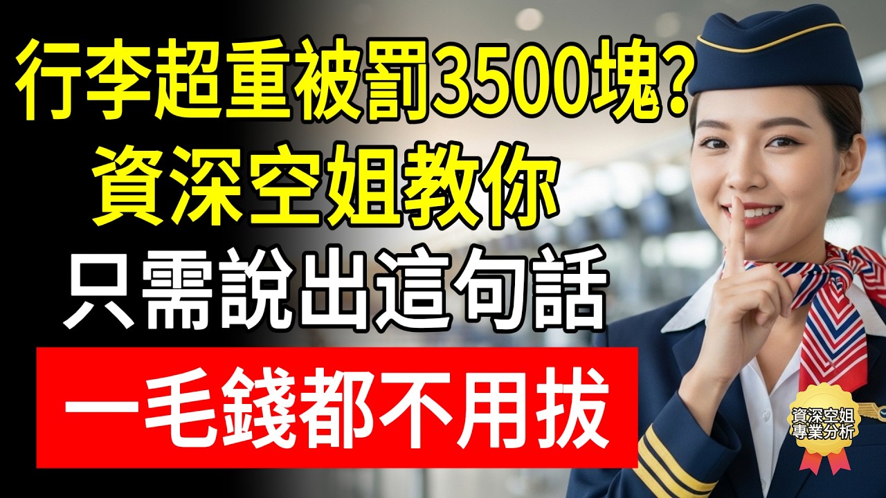 行李超重被罰3500塊？資深空姐教你：只需說出這句話，5公斤也能免費托運！一毛錢都不用拔！#行李超重 #機場省錢 #空姐揭秘 #幸福百分百 #琳姐 #出國旅遊 #托運規則 #廉價航空 #打包技巧