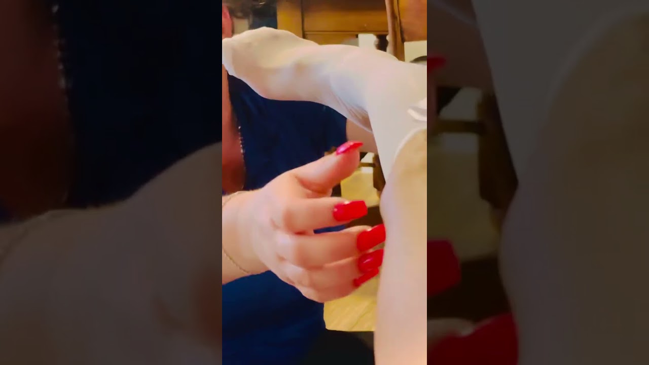 Maid takes off Madam&rsquo;s sweaty stockings and wipes and massages her feet!