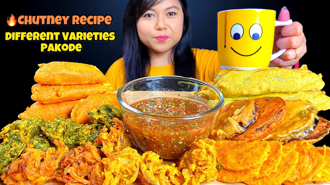 ASMR EATING DIFFERENT TYPES OF PAKODE, COFFEE |🔥SPICY CHUTNEY RECIPE | MUKBANG | INDIAN STREET FOOD
